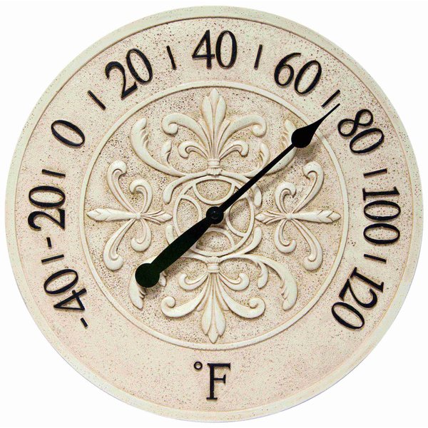 Infinity Instruments Blanc Fleur - 15in Round Wall Thermometer, White Finish Case, Open Face, Water Resistant 13377ST